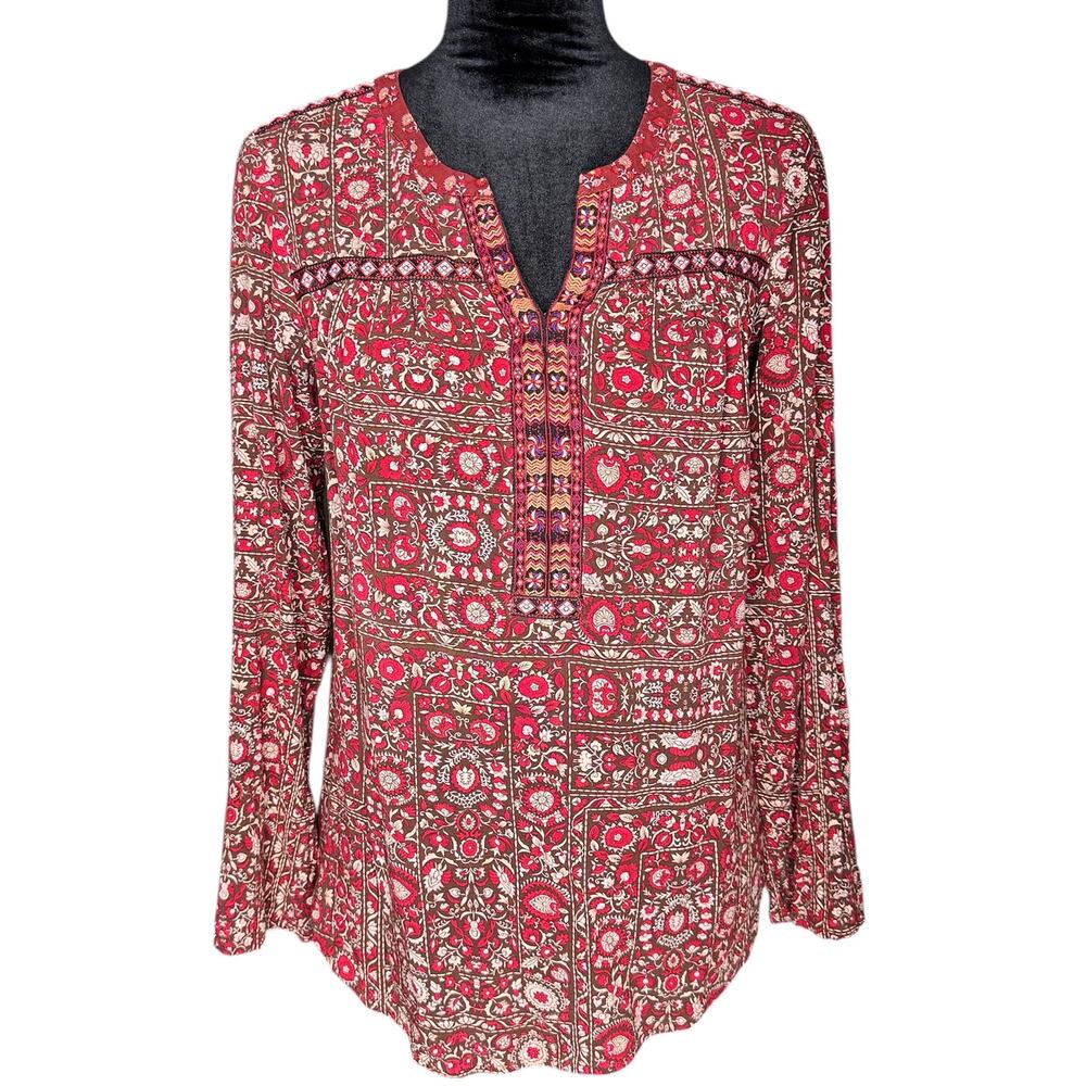 ANTHROPOLOGIE One September Mataura Boho Peasant Top in Wine Maroon Red Small